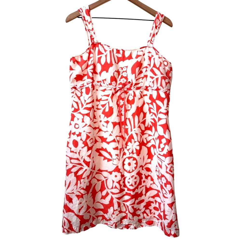 Vintage Y2K Dress‎ Size 10 Floral Linen Blend Sleeveless Coastal Beach Tropical